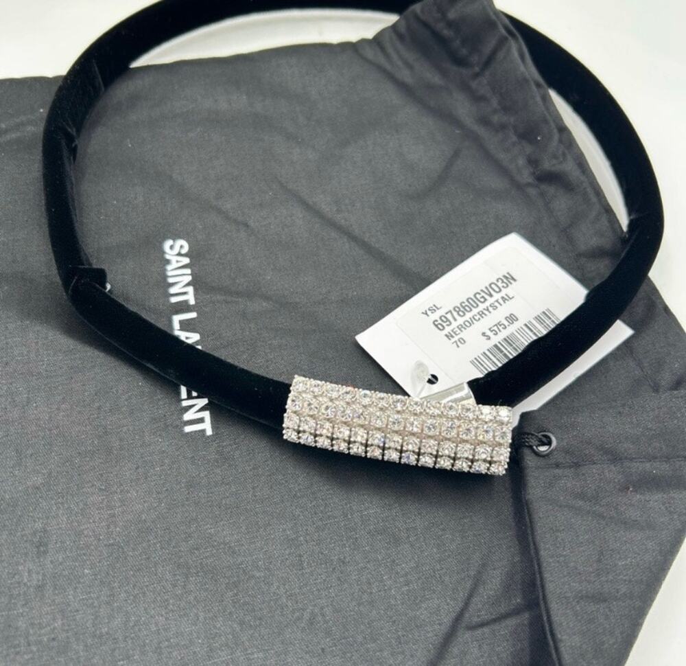 Saint Laurent ysl women's Black Velvet Choker necklace with Silver crystals